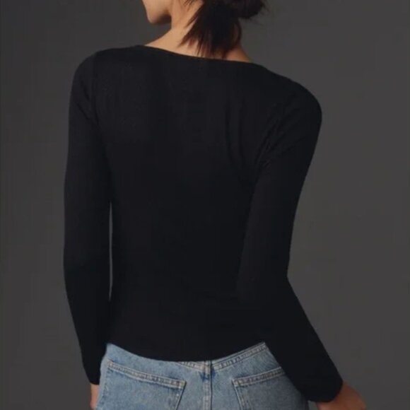 NWT Anthropologie Maeve Square-Neck Button-Front Cardigan Top In Black - Picture 4 of 12